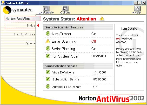 Welcome to Norton AV's Main Menu